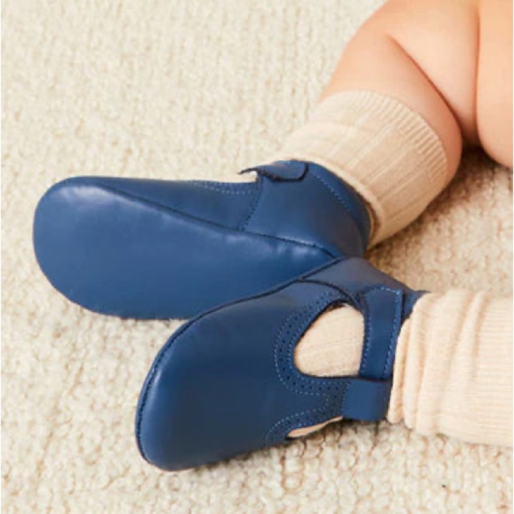 Pepa London Leather T-Bar Pram Shoes in Classic Blue US 5/ EU 20